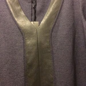 BCBG Ladies denim look dress w/faux leather trim